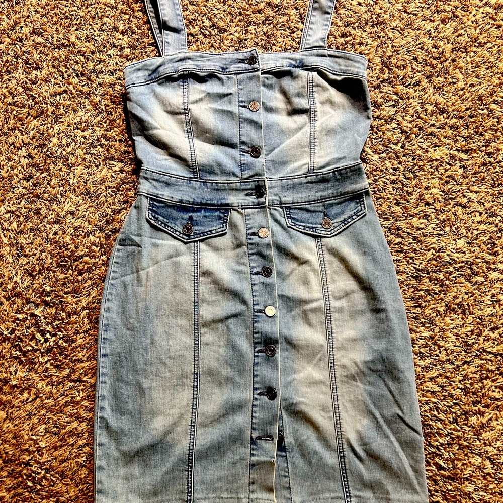 Indigo Rein Stretch Denim Overall Dress Size XS